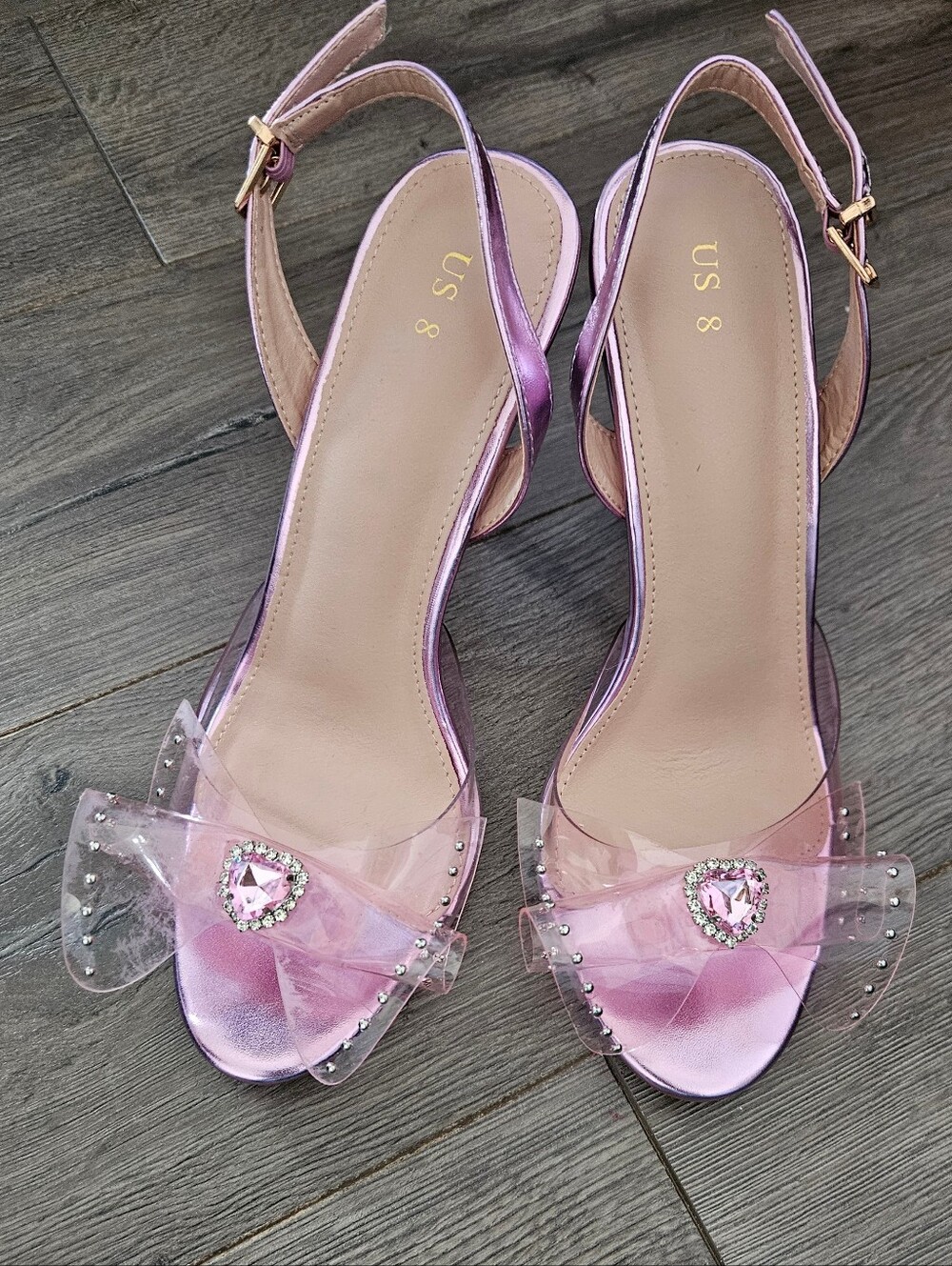 NWOT Metallic Clear Purple Strap Heels Sandals -  Size US 8